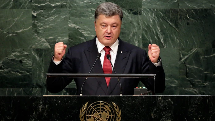 Ukrajinský prezident Petro Porošenko počas prejavu na VZ OSN.