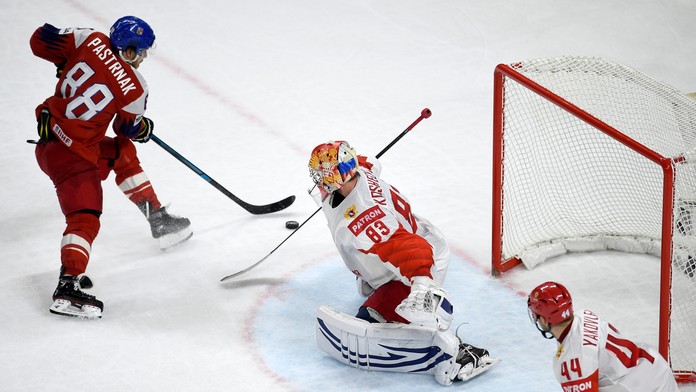 David Pastrňák strieľa gól Rusku 