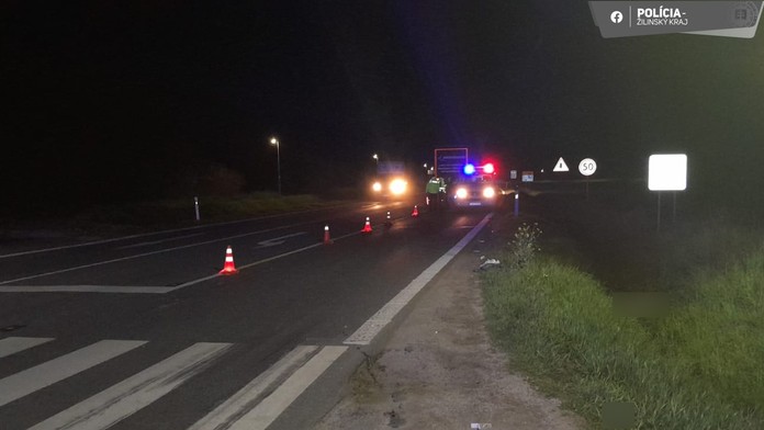 Na snímke je noc, priechod pre chodcov a svetlá záchranných zložiek.