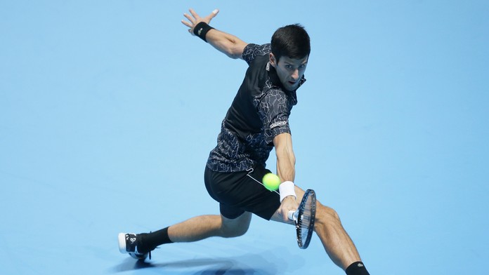 Novak Djokovič počas semifinále Turnaja majstrov proti Kevinovi Andersonovi.