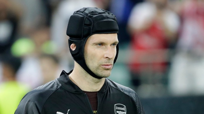 Petr Čech z Arsenalu vo finále Európskej ligy UEFA proti Chelsea.