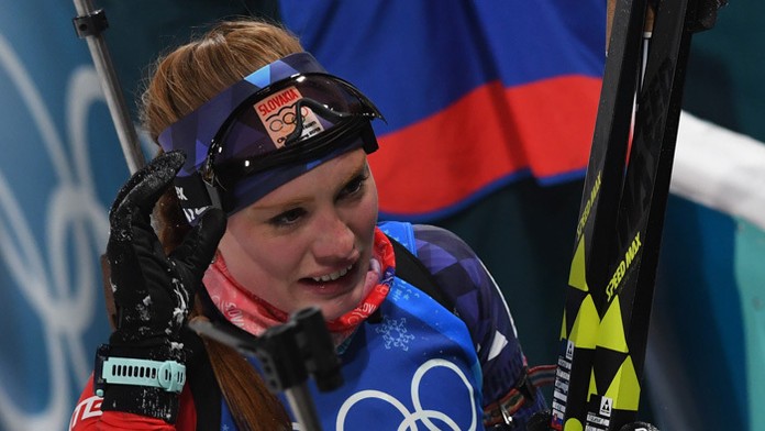 Ivona Fialková v cieli po štvrtom úseku v štafete žien na 4x6 km na ZOH.