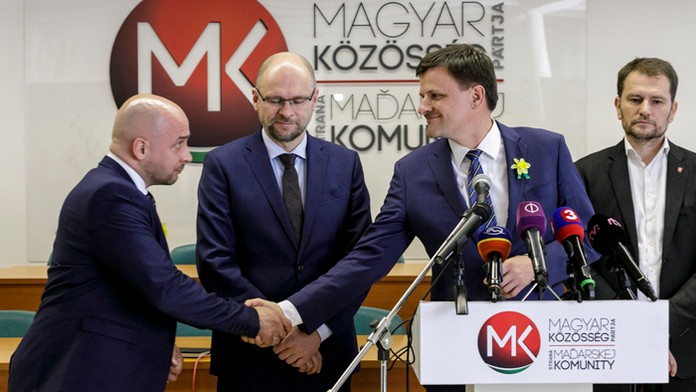 Predsedovia strán - József Menyhárt (SMK), Richard Sulík (SaS), Alojz Hlina (KDH) a Igor Matovič (OĽANO).