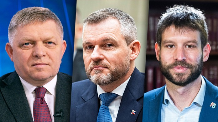 Na snímke Robert Fico, Peter Pellegrini a Michal Šimečka 
