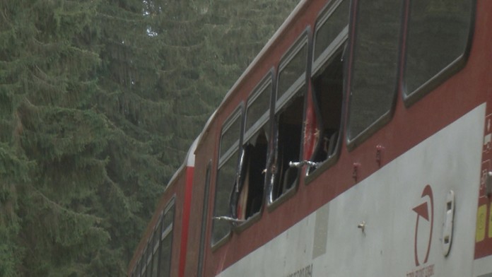 Padajúci strom rozbil okná na vlaku.