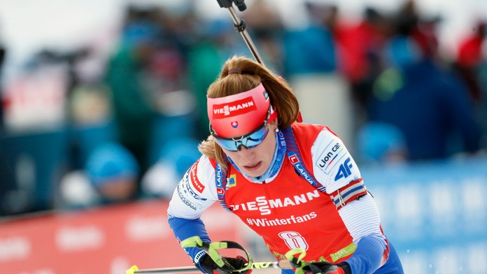 Biatlonistka Paulína Fialková v stíhačke v Pokljuke.