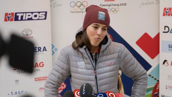 Petra Vlhová počas tlačovej konferencie po jej príchode zo ZOH 2018.