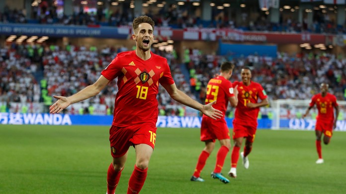 Belgičan Adnan Januzaj oslavuje svoj gól v zápase MS 2018 proti Anglicku.