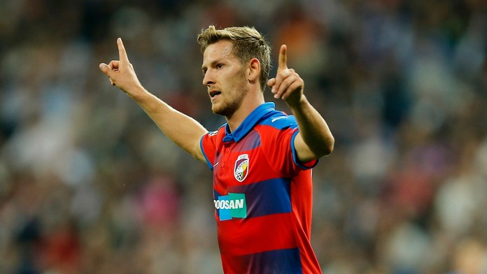 Patrik Hrošovský (Plzeň) sa raduje z gólu do siete Realu Madrid.