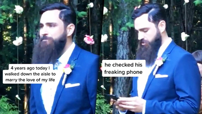 Ženích si pri príchode nevesty prezeral mobilný telefón