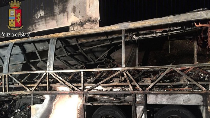 Havarovaný maďarský autobus so študentmi.