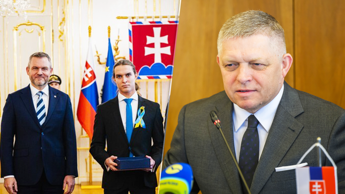 Študent Simon Omaník u prezidenta a premiér Robert Fico. 
