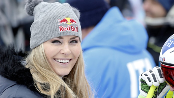 Lindsey Vonnová v cieli po zjazde, v ktorom získala ôsmy glóbus.