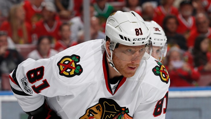 Marián Hossa počas zápasu zámorskej hokejovej NHL.