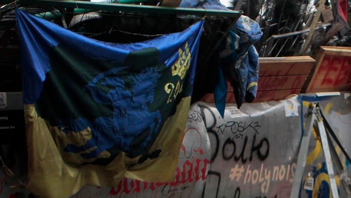 Ukrajinská zástava na Majdane.