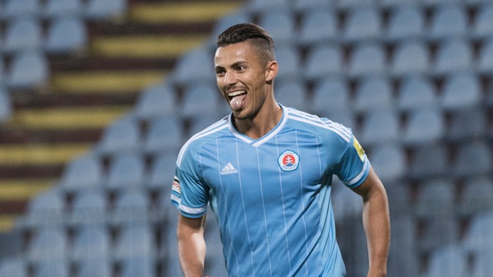 Na snímke Moha (Slovan) po strelení druhého gólu.