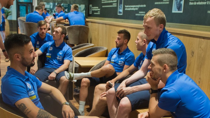 Na snímke slovenskí futbalistoví reprezentanti do 21 rokov