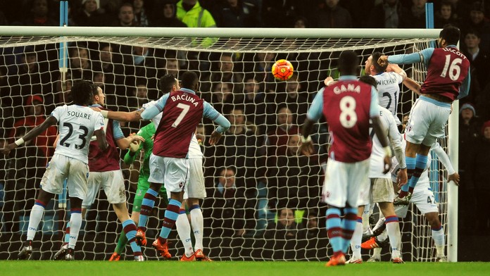 Vpravo hráč Aston Villa Joleon Lescott počas zápasu proti Crystal Palace.