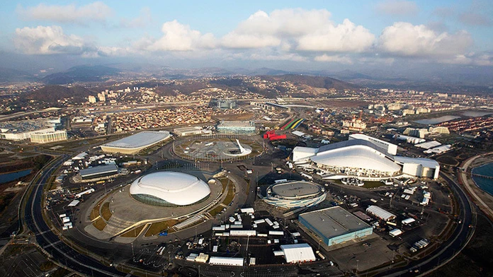 Celkový pohľad na olympijský park v Soči