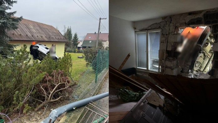 FOTO: Šialená jazda s dvoma promile. Vodič preletel plotom a nabúral priamo do steny rodinného domu