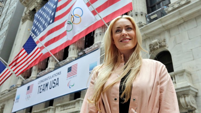 Americká lyžiarka Lindesy Vonnová pčas návštevy newyorskej burzy.