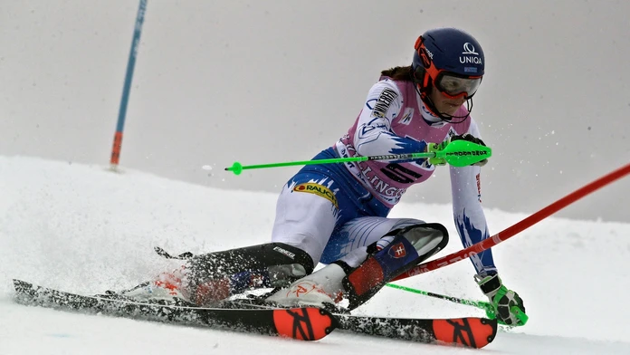 Petra Vlhová počas 1. kola slalomu Svetového pohára v americkom Killingtone.