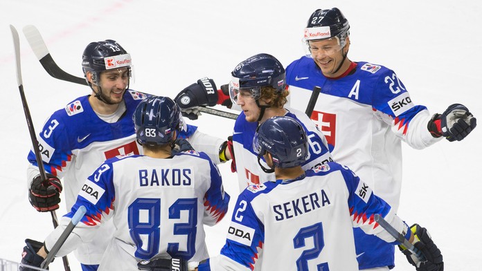 Slovenská radosť po góle proti Bielorusku na MS 2018.