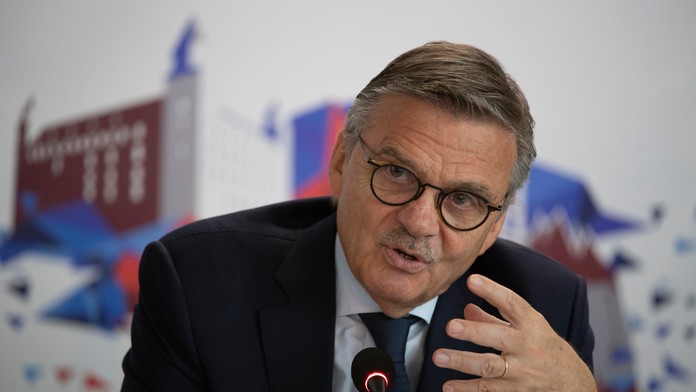 Šéf Organizačného výboru (OV) MS 2019 Igor Nemeček počas tlačovej konferencie.