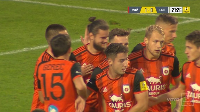 Hráči Ružomberka oslavujú úvodný gól zápasu.