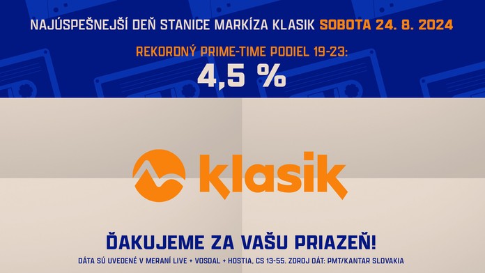 Markíza KLASIK s ďalším rekordom, v sobotu si pripísala doposiaľ najvyšší trhový podiel v prime-time
