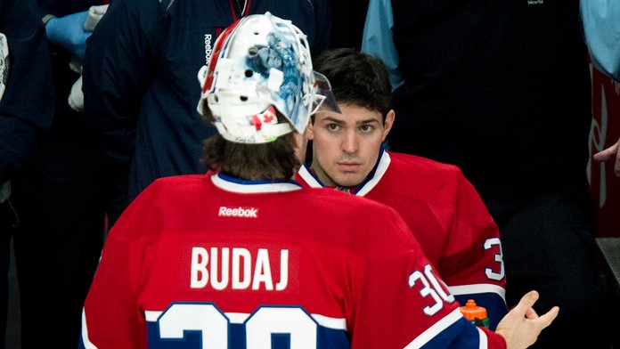 Dnes už bývalá brankárska dvojcia Montrealu Canadiens Peter Budaj a Carey Price.