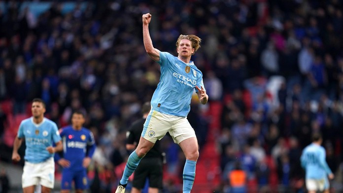 Kevin De Bruyne z Manchestru City sa teší z gólu.