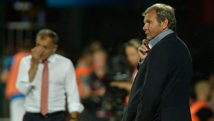 Reprezentačný tréner Ján Kozák počas zápasu s Macedónskom.