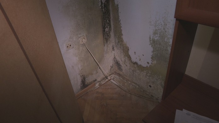 Plesnivý roh v jednom z bytov.