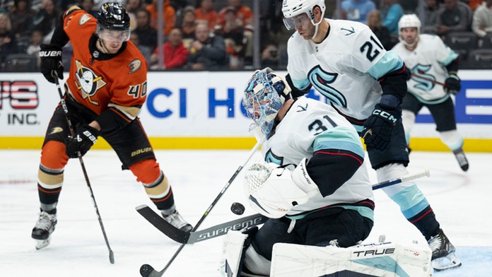 Pavol Regenda z Anaheimu Ducks počas zápasu zámorskej NHL.