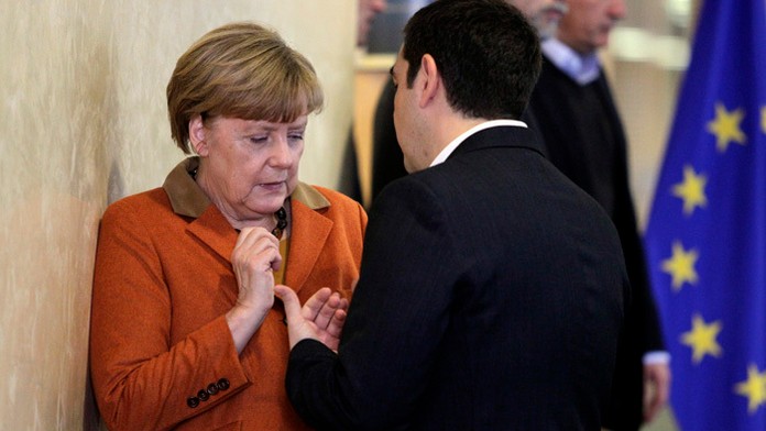 Nemecká kancelárka Angela Merkelová a grécky premiér Alexis Tsipras.