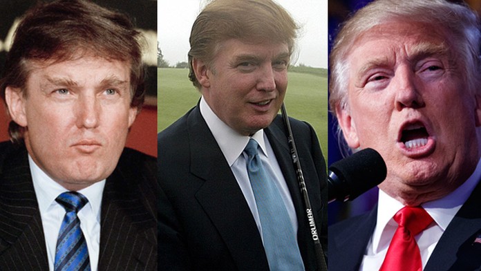 Donald Trump v rokoch 1990,  2002 a 2016.