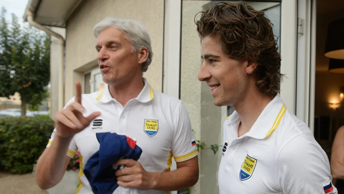 Majiteľ tímu Tinkoff-Saxo Oleg Tiňkov a Peter Sagan.