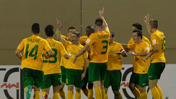 Žilinčania sa tešia po góle Nikolasa Špaleka 