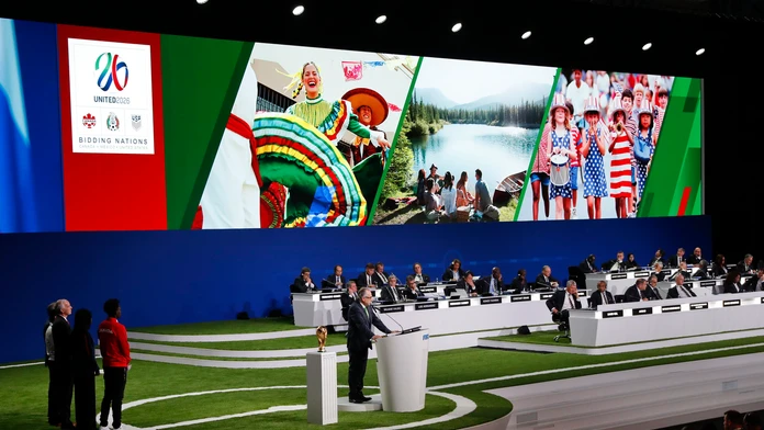 Prezentácia Mexika pred voľbou organizátora MS 2026 vo futbale.