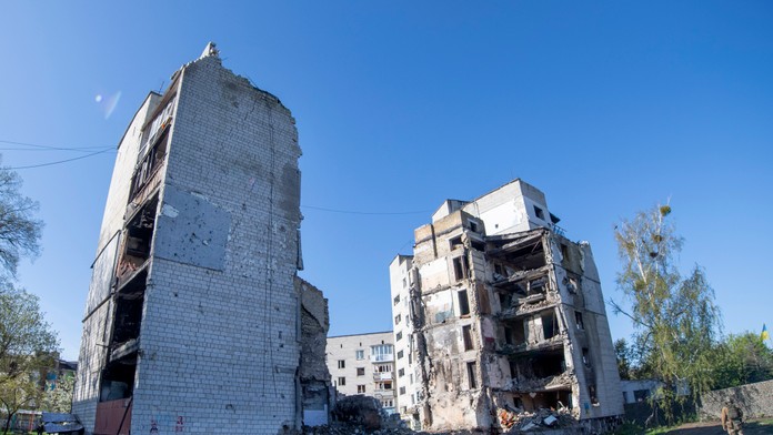 Zničené mesto Na snímke mesto Boroďanka v Kyjevskej oblasti.