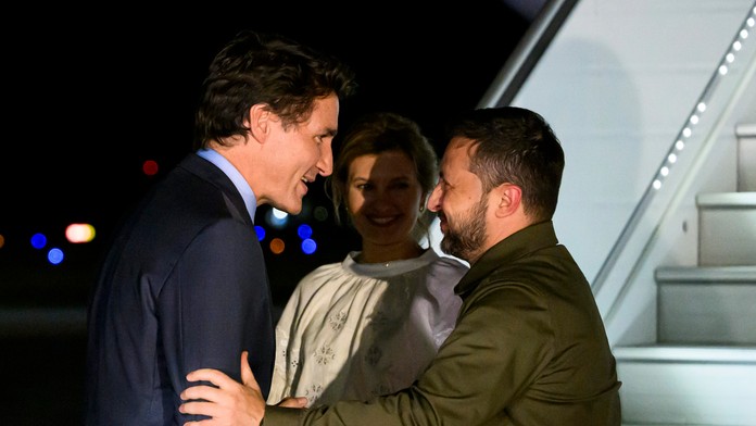 Ukrajinský prezident Volodymyr Zelenskyj a kanadský premiér Justin Trudeau.