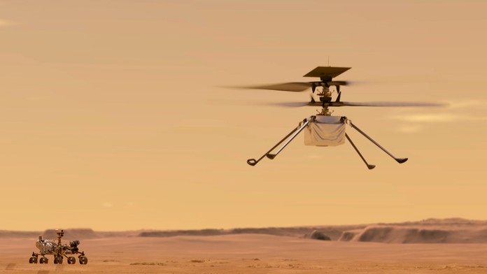 Na ilustračnej snímke NASA je zobrazený vrtuľník Ingenuity na Marse.