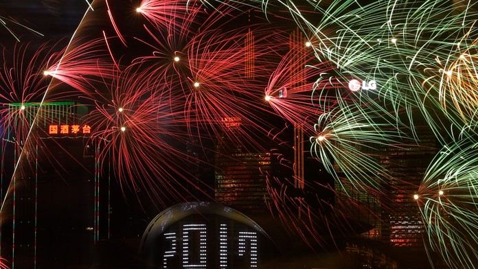 Novoročný ohňostroj v Hongkongu.