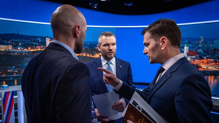Peter Pellegrini a Andrej Kiska v predvolebnej debate na TV Markíza.