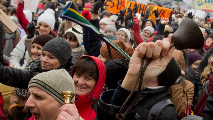 Protestné zhromaždenie učiteľov, ktoré zorganizovala Iniciatíva slovenských učiteľov na Námestí SNP v Bratislave 25. januára