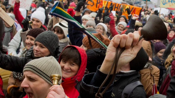 Protestné zhromaždenie učiteľov, ktoré zorganizovala Iniciatíva slovenských učiteľov na Námestí SNP v Bratislave 25. januára