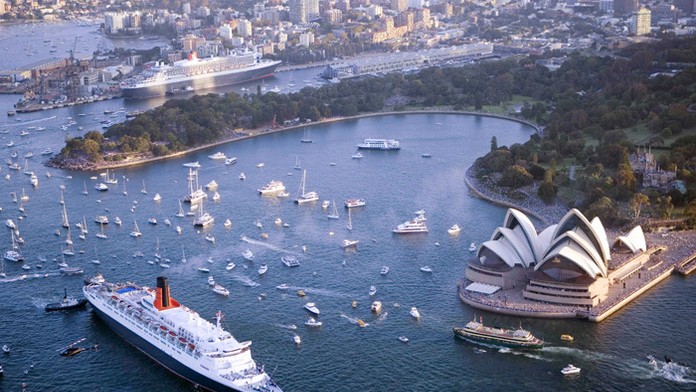Letecký pohľad na operu v Sydney.