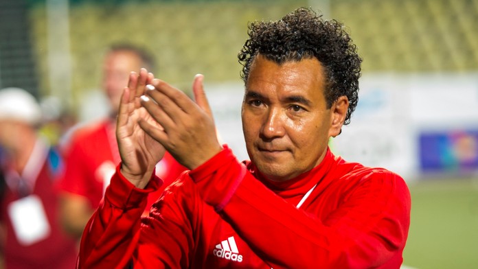 Na snímke tréner AS Trenčín Ricardo Moniz oslavuje víťazstvo.