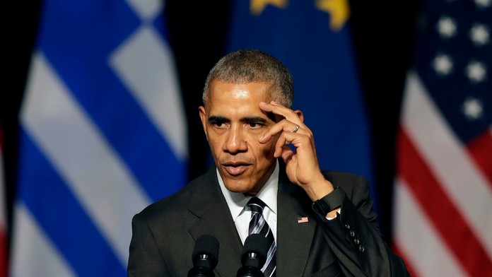 Americký prezident Barack Obama počas prejavu v novej opere v Aténach.